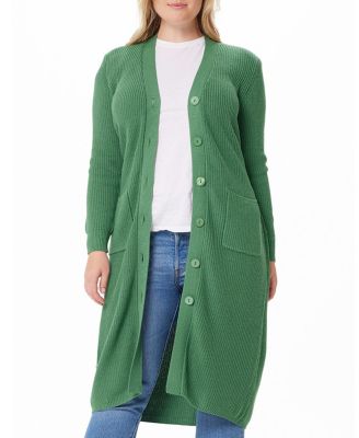  Plus Size Cotton V-Neck Belted Long Cardigan