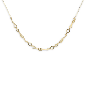 14K Yellow Gold Love Curved Bar Necklace, 18