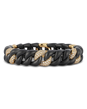 Roberto Demeglio 18k Yellow Gold Diamond Pave & Black Ceramic Groumette Link Stretch Bracelet In Black/gold