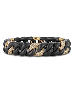 Roberto Demeglio 18K Yellow Gold Diamond Pave & Black Ceramic Groumette Link Stretch Bracelet