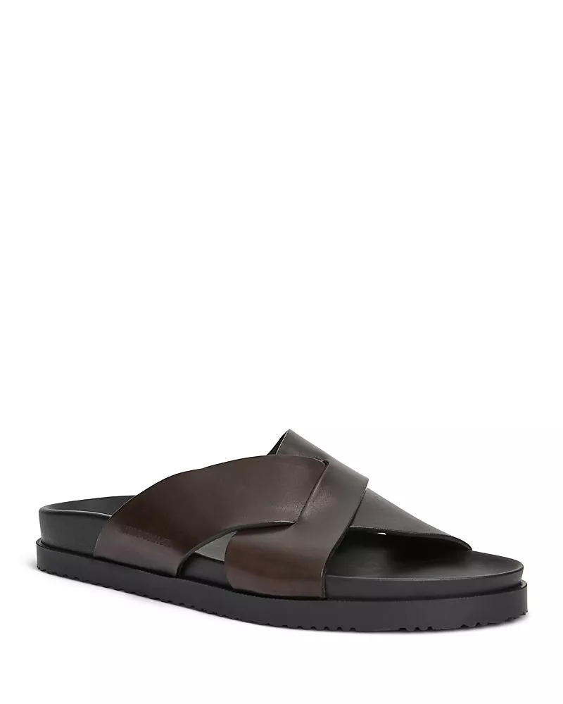 Bruno Magli Men's Bologna Double Strap Woven Slip On Slide Sandals