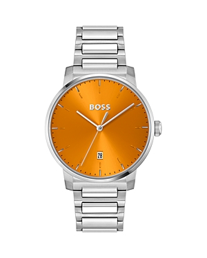 Shop Hugo Boss Dean Watch, 41mm In Orange/silver