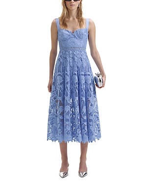 Shop Self-portrait Lace Bustier Midi Dress In Blue