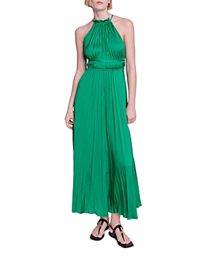 Shop Maje Revilly Satin Maxi Dress In Green
