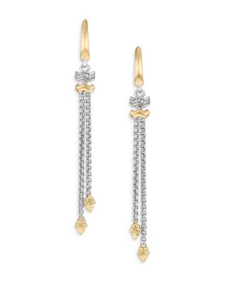 David Yurman - Stax Zig Zag Chain Drop Earrings in Sterling Silver with 18K Yellow Gold and Diamonds, 66mm