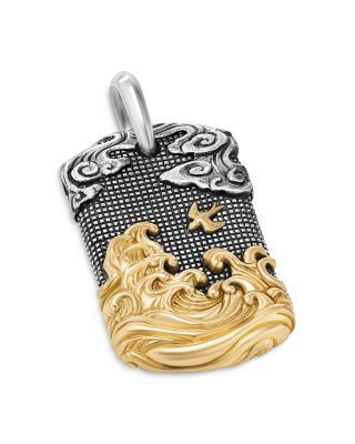 David Yurman Men's Waves Tag in Sterling Silver with 18K Yellow Gold, 42mm
