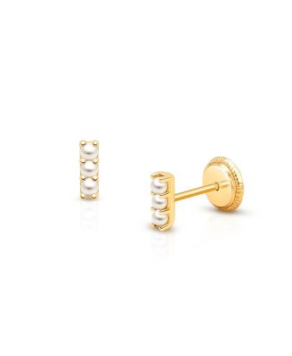 Tiny Blessings - Girls' 14K Gold Lovely Pearls Stud Earrings - Baby, Little Kid, Big Kid