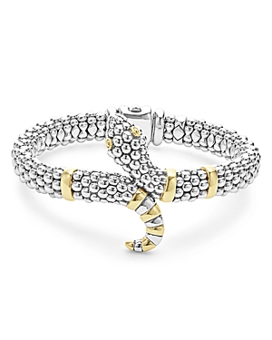 Shop Lagos 18k Yellow Gold & Sterling Silver Rare Wonders Caviar Bead Snake Bracelet In Silver/gold