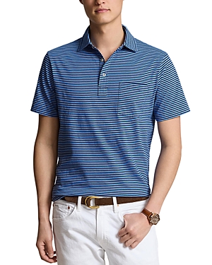 Polo Ralph Lauren Standard Fit Striped Lisle Polo Shirt In Navy