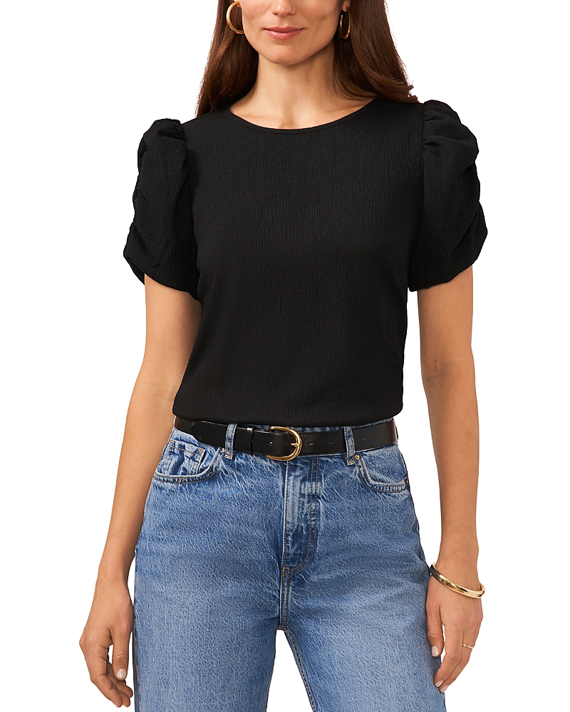 Vince Camuto Flutter Sleeve Mesh Top In Rich Black
