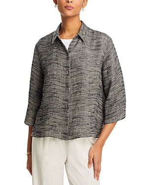 Shop Eileen Fisher Jacquard Classic Shirt In Black Natural