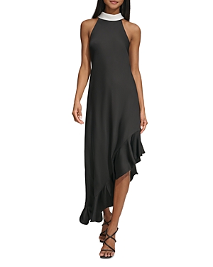 Shop Karl Lagerfeld Sleeveless Asymmetrical Hem Gown In Black/soft White