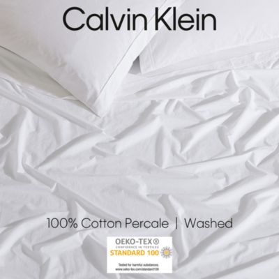 Solid Washed Cotton Percale 4 Piece Sheet Set, Queen