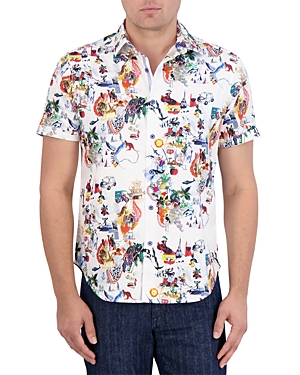 Shop Robert Graham Trippin Printed Short Sleeve Button Front Shirt In Multi