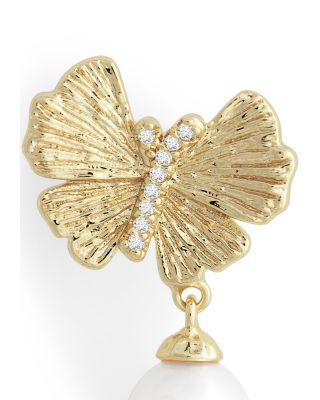 Butterfly Cultured Freshwater Pearl Drop Earrings in 18K Gold Plated