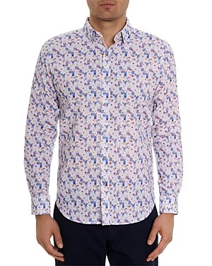 Shop Robert Graham Blue Hawaiian Long Sleeve Button Front Shirt In Multi
