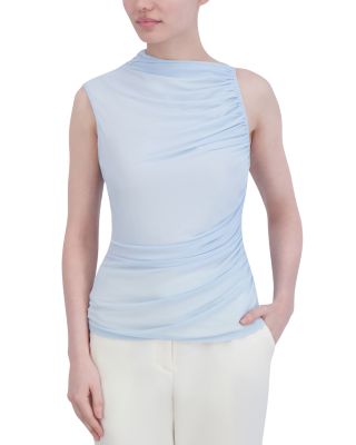 Asymmetric Shirred Mesh Top