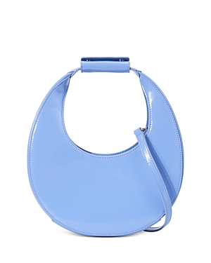 Shop Staud Moon Leather Saddle Bag In Blue Hydrangea