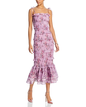 Shop V. Chapman Smocked Geranium Dress In Lilac Tapestry