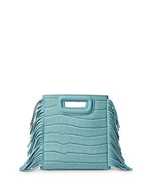 Shop Maje M Fringe Leather Mini Bag In Turquoise