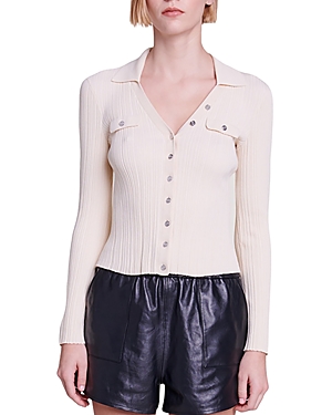 Maje Mimoso Rib Button-up Sweater In Beige