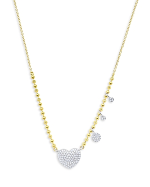 14K Yellow Gold Ball Chain Diamond Heart & Bezel Necklace, 18
