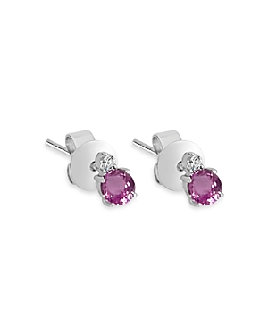 14K White Gold Pink Sapphire & Diamond Stud Earrings