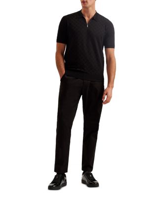Textured Short Sleeve Quarter Zip Polo Shirt