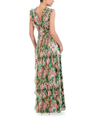 Printed Cascading Ruffle Maxi Dress