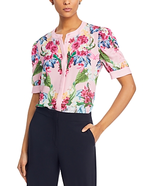 Shop T Tahari Ruched Sleeve Blouse In Placed Rose