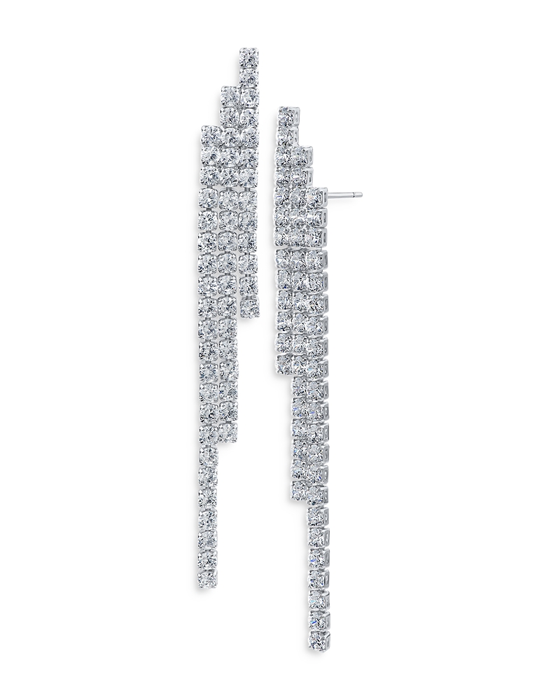 Cz By Kenneth Jay Lane Round Triple Row Drop Earrings In Silver