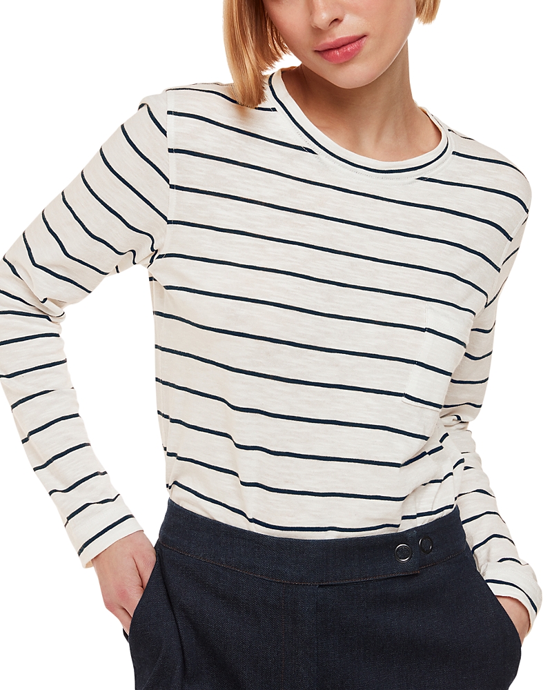 Whistles Stripe Crew Neck Pocket Top, Size 16 In Ivory/multi