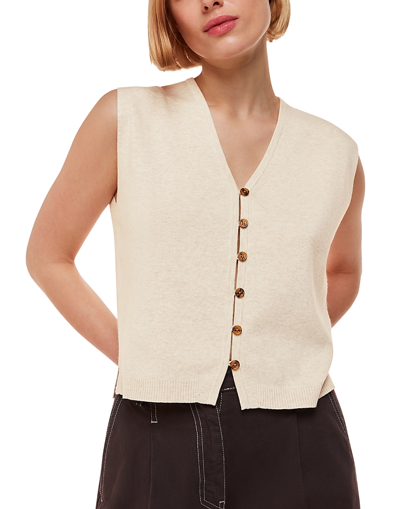 Whistles Womens Brown Bailey V-neck Button-down Cotton-blend Tank In Oatmeal
