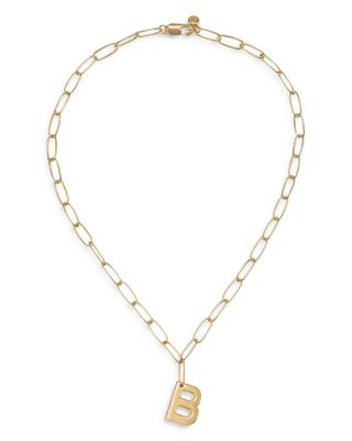 Paperclip Link Chain Initial Pendant Necklace in 18K Gold Plated, 18&amp;quot;