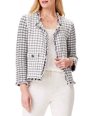 Nic + Zoe Grid Fringe Mix Knit Pocket Jacket In Cream Mlt In Cream Multi