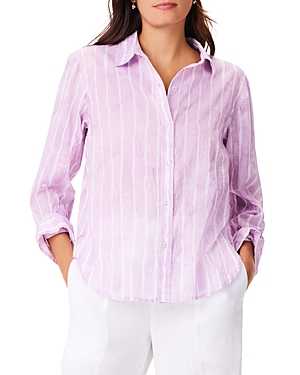 Nic + Zoe Watercolor Stripe Cotton Button-up Shirt In Purple Multi