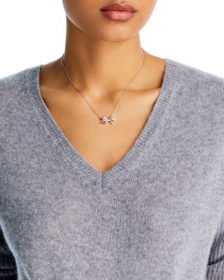 Diamond Bow Pendant Necklace in 14K White Gold, 0.25 tcw
