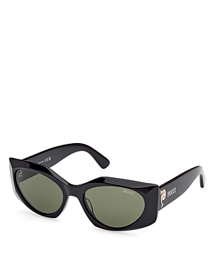 Shop Pucci Geometric Sunglasses, 55mm In Black/green Solid