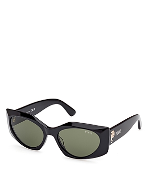 Pucci Geometric Sunglasses, 55mm In Black/green Solid