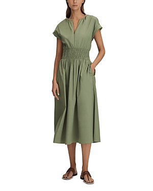 Shop Reiss Lena Ruched Waist Midi Dress In Green