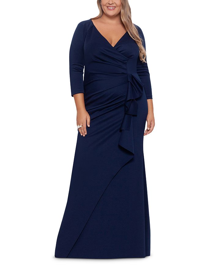Xscape V Neck Ruffled Scuba Gown | Bloomingdale's