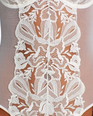 Fleur du Mal Floral Bow Embroidered Lace & Mesh Bodysuit