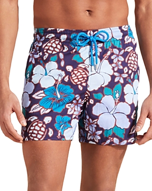 Vilebrequin Moorea Tropical Turtles Stretch Swim Trunks In Late Night