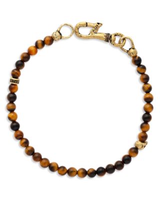 John Varvatos Men's Brass Tiger Eye & Skull Bead Bracelet