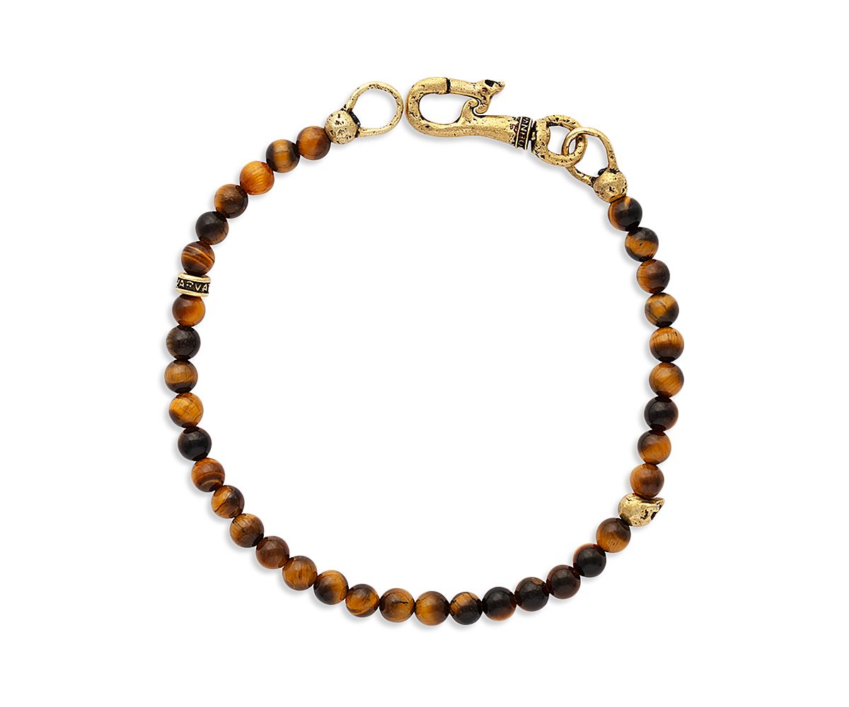 John Varvatos Men's Brass Tiger Eye & Skull Bead Bracelet