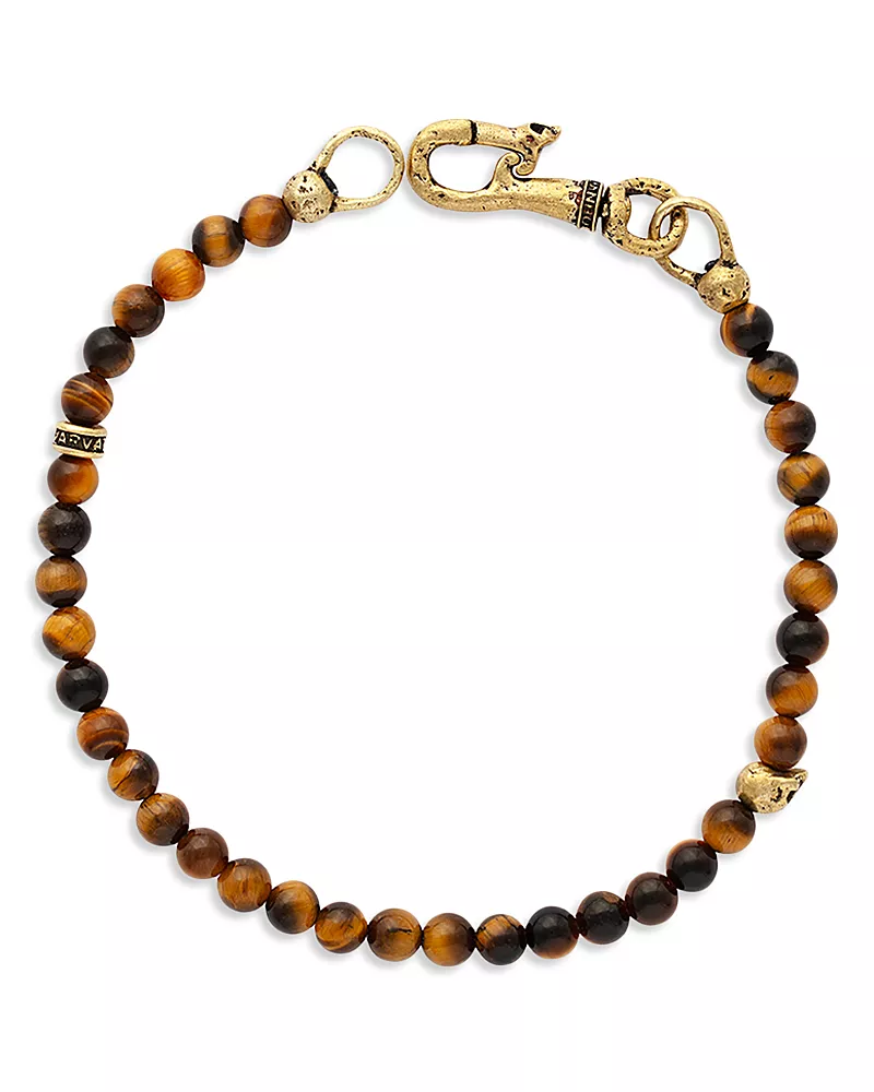 John Varvatos Men's Brass Tiger Eye & Skull Bead Bracelet