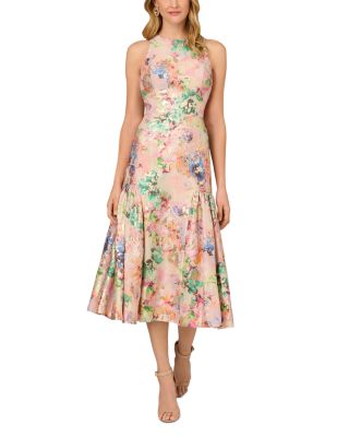 Aidan Mattox Floral Print Jacquard Midi Dress Bloomingdale s