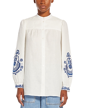Shop Weekend Max Mara Carnia Linen Embroidered Shirt In White