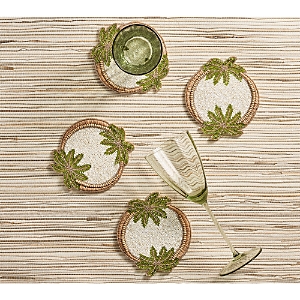 Kim Seybert Oasis Coasters in Ivory, Green and Gold, Set of 4