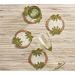 Kim Seybert Oasis Coasters In Ivory, Green And Gold, Set Of 4 In Ivory/green